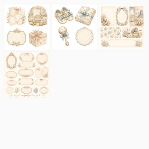 French Heirloom Nursery Digital Scrapbook Bundle, Watercolor Papers, Die Cuts (Digital Download) preview 6