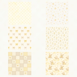 Baby Yellow Watercolor Nursery Digital Paper Pack, Teddy Bear Bunny Clipart (Digital Download) preview 4