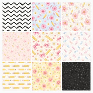 Pink Back To School Digital Paper Pack, Kawaii Classroom Patterns, Bows, Pencils (Digital Download) preview 4