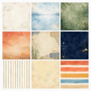 Summer Camping Scrapbook Papers, Watercolor RV Road Trip, Lake Beach Journal Cards (Digital Download) preview 3