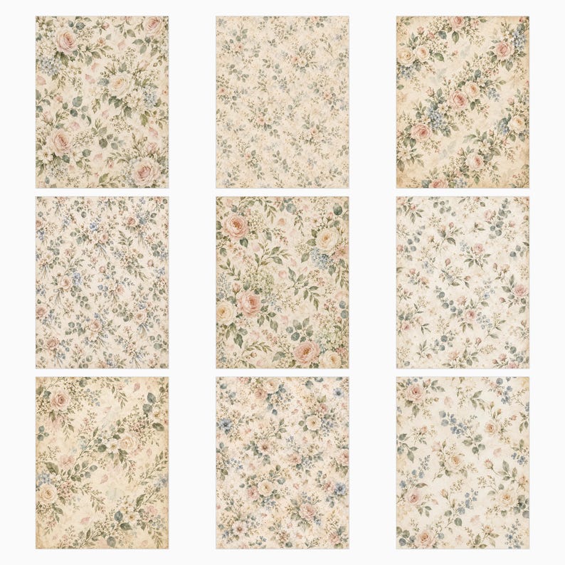 Cyfrowe papiery do scrapbookingu do księgi gości Bridal Garden | 40 kwiatowych teł w formacie US Letter zdjęcie 5
