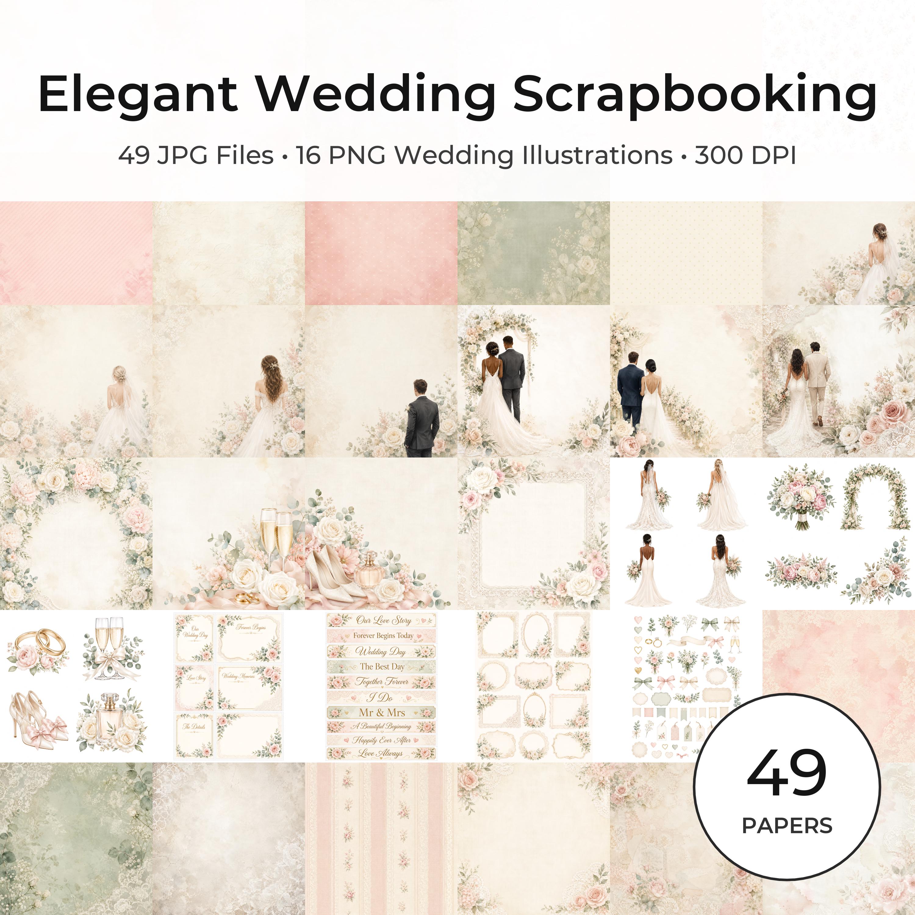 Elegant Wedding Paper Pack, Blush Sage Floral Lace Junk