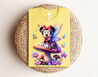 Cute Mouse Fairy PNG, Magical Mushroom Sublimation Design, Rainbow Butterfly Shirt Graphic, Whimsical Garden Digital Download