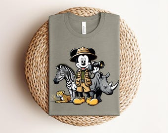 Retro Mickey Safari Photographer Shirt, Animal Kingdom Vacation Tee, Vintage Rhino Zebra T-Shirt, Heather Red Bella Canvas 3001 Outfit