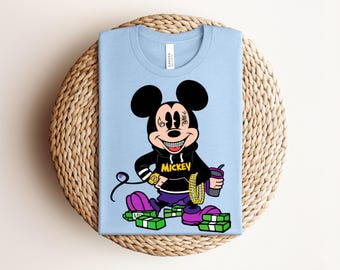 Gangster Mickey Mouse T-Shirt, Hip Hop Hypebeast Mouse Shirt, Retro Cartoon Streetwear Top, Graphic Tee for Men Women, Trendy Urban Shirt