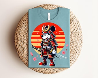 Retro Mickey Samurai Japan Shirt, Magical Kingdom Vacation Tee, Vintage Japanese Mouse Katana T-Shirt, Heather Sage Bella Canvas 3001