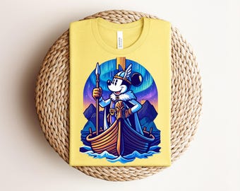 Viking Mickey Mouse T-Shirt, Norse Mythology Mickey Tee, Cartoon Longship Graphic Shirt, Valhalla Mouse Top, Retro Streetwear Disney Trip