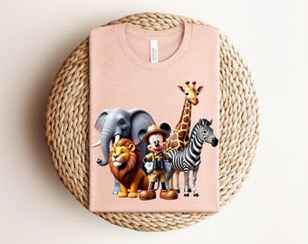 Retro Mickey Safari Shirt, Magical Kingdom Vacation Tee, Animal Kingdom Lion Giraffe T-Shirt, Heather Prism Peach Bella Canvas 3001