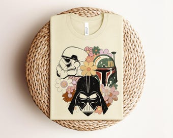 Floral Star Wars Shirt Retro Darth Vader Tee Boba Fett Stormtrooper Tshirt Disney Trip 2026 Family Vacation Group Matching Shirts Boho