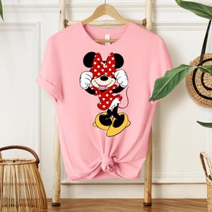 Cute Minnie Mouse Shirt, Vintage Minnie Bow Tee, Disney Vacation Tan Shirt, Retro Cartoon Graphic Tee, Gift for Disney Lovers, Minnie Outfit image 2