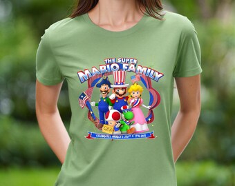 Super Mario Family America 250th T-Shirt, Patriotic Mario Luigi Peach 1776-2026 Shirt, USA Anniversary Family Trip Tee, 4th of July Gamer