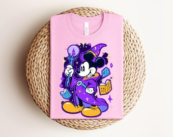 Wizard Mickey Mouse T-Shirt, Sorcerer Mickey Graphic Tee, Magic Cartoon Mouse Shirt, Witchcraft Wizardry Top,Trendy Retro Disney Trip Outfit