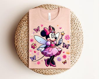 Fairy Minnie Mouse T-Shirt, Cute Princess Fairy Tee, Magic Wand Minnie Shirt,Butterfly Cartoon Graphic Top,Retro Disney Trip Vacation Outfit