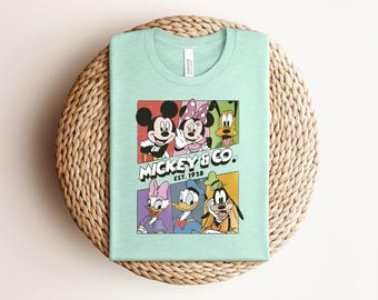 Mickey and Co Shirt, Retro Disney Characters Tee, Mickey Mouse Donald Duck Daisy Goofy Pluto Graphic, Disney Trip 2026, Heather Dust Tee