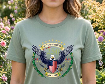 Camiseta 250 años de libertad, camiseta gráfica del 250 aniversario de EE. UU., camiseta del águila americana 1776-2026, prenda patriótica para la celebración del 4 de julio.