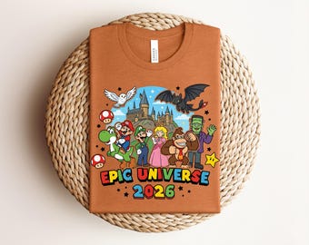 Epic Universe 2026 Shirt Universal Studios Vacation Tee Mario Luigi Princess Peach Donkey Kong Toothless Frankenstein Family Matching Shirts