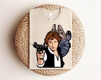 Camiseta de Han Solo con el Halcón Milenario, camiseta retro de película de ciencia ficción, camiseta divertida de contrabandista espacial, ropa vintage para fans.