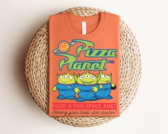 Pizza Planet Shirt Toy Story Alien Tee Food Fun Space Port Tshirt Disney Trip 2026 Family Vacation Group Matching Shirts Orange Tee