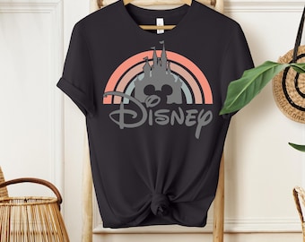 Boho Disney Castle Shirt - Retro Rainbow Magic Kingdom Tee, Aesthetic Disney World Trip Tshirt, Minimalist Family Vacation, Cute Disney Top