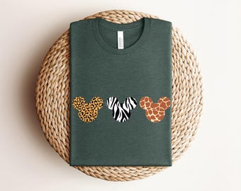 Animal Print Mickey Head T-Shirt, Leopard Zebra Giraffe Disney Graphic Tee, Heather Prism Peach Animal Kingdom Shirt, Safari Vacation Top
