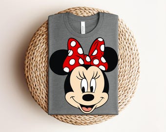Minnie Mouse Face T-Shirt, Classic Disney Bow Graphic Tee, Heather Prism Natural Disney Shirt, Cute Magic Kingdom Vacation Top