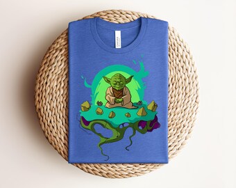 Meditating Yoda T-Shirt, Zen Master Yoda Graphic Tee, Heather Soft Cream Sci-Fi Top, Force Levitation Shirt, Retro Star Wars Tee