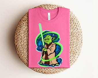 Yoda Star Wars Shirt, Master Yoda Graphic Tee, Team Purple Sci-Fi Tshirt, Jedi Lightsaber Top, Retro Space Shirt