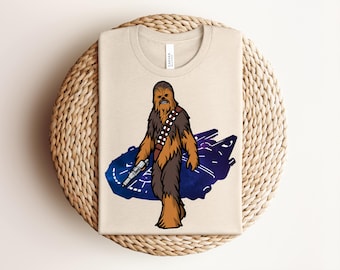 Star Wars Chewbacca T-Shirt, Millennium Falcon Galaxy Graphic Tee, Heather Sand Dune Wookiee Shirt, Retro Sci-Fi Movie Fan Gift