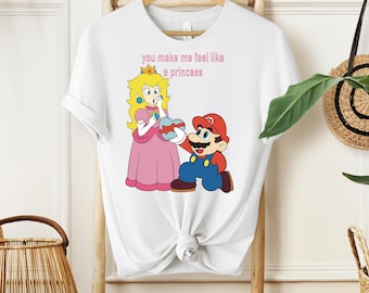 Mario and Princess Peach Winner Shirt, Super Mario White Graphic Tee, Nintendo Couple Victory Gift, Gamer Achievement Shirt, Retro Apparel