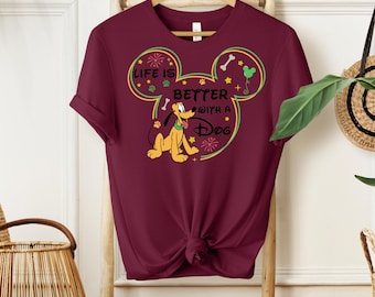 Life Is Better With A Dog Shirt - Retro Pluto Mickey Ears Tee, Cute Disney Dog Mom Tshirt, Magical Pet Lover Gift, Pluto Graphic Top