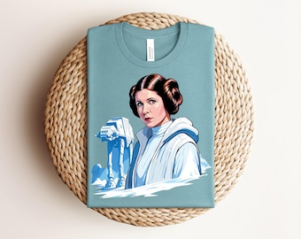 Princess Leia Hoth T-Shirt, Retro Space Rebel Graphic Tee, Sci-Fi AT-AT Walker Shirt, Vintage Snow Planet Top, Cute Movie Outfit