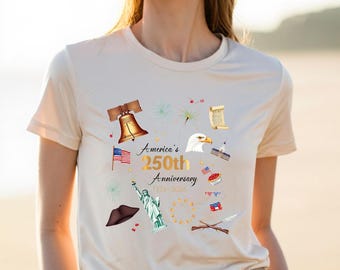 Camiseta del 250 aniversario de Estados Unidos, 1776-2026, Campana de la Libertad, Estatua de la Libertad, Camiseta con símbolos patrióticos de EE. UU., Camiseta para la celebración del 4 de julio