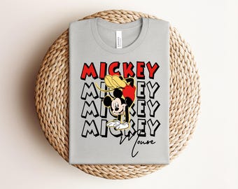 Retro Mickey Mouse Shirt Vintage Mickey Stacked Text Tee Disney Trip 2026 Family Vacation Tee Cute Handstand Mickey Group Matching Shirts