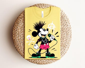 Retro Mickey Punk Rock Shirt, Magical Kingdom Vacation Tee, Mohawk Mouse Anarchy T-Shirt, Heather Silver Bella Canvas 3001 Outfit