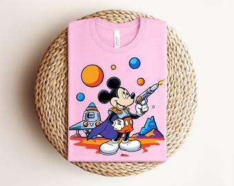 Retro Mickey Space Astronaut Shirt, Magical Kingdom Vacation Tee, Tomorrowland Rocket T-Shirt, Heather Baby Blue Bella Canvas 3001 Outfit