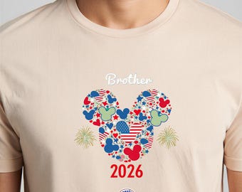 Camiseta Disney Brother 2026, Camiseta patriótica de Mickey Head del 250 aniversario de EE. UU., Camiseta para viaje de vacaciones familiares 2026, Camiseta a juego del 4 de julio