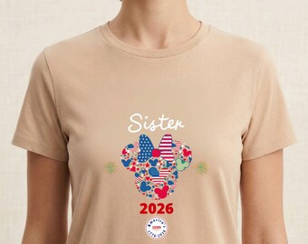 Camiseta Disney Sister 2026, Camiseta patriótica de Minnie Mouse del 250 aniversario de EE. UU., Camiseta para viaje de vacaciones familiares 2026, Camiseta a juego del 4 de julio