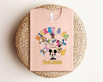 Retro Mickey And Co Shirt, Vintage Disney Friends Tee, Disneyland Family Vacation T-shirt, Cute Mickey Est 1928 Graphic Apparel