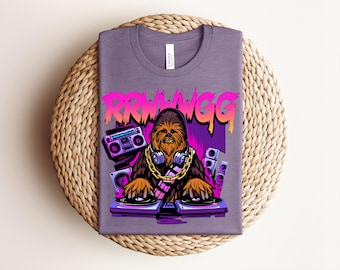 DJ Chewbacca RRWWGG T-Shirt, Star Wars Hip Hop Graphic Tee, Heather Silver Wookiee DJ Shirt, Funny Star Wars Music Fan Gift