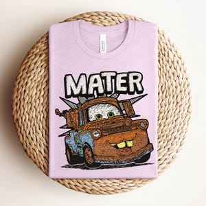 Tow Mater Shirt, Pixar Cars Tee, Disney Trip 2026, Family Vacation, Retro Radiator Springs Racing Graphic Shirt, Heather Prism Lilac Tee image 3