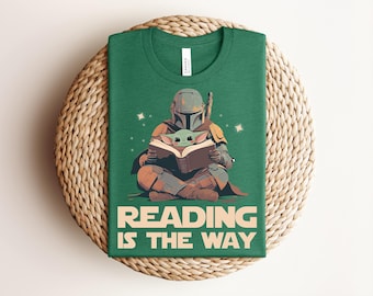 Reading Is The Way Shirt, Retro Baby Yoda Teacher Tee, Cute Mandalorian Grogu T-shirt, Vintage Book Lover Star War Graphic Apparel