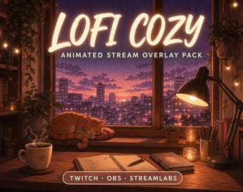 Lofi Cozy Stream Overlay Pack for Twitch OBS | Animated Screens and Widgets