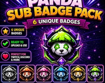 Panda Warrior Twitch Sub Badges | 6 Fantasy Gamer Subscriber Icons