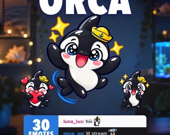 Orca Twitch Emotes for Discord | サブスクライバーバッジ30個パック + チャンネルポイント