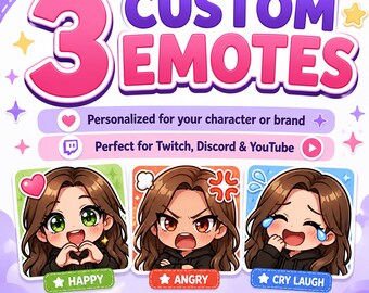 Custom Twitch Emote Pack | 3 Personalized Discord Emotes in 1-3 Days