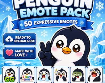 Penguin Emote Pack for Twitch and Discord | 50 Cute Cozy Reactions