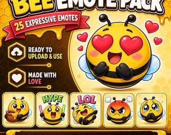 Bee Emote Pack for Twitch and Discord | 25 Honey Cottagecore Reactions