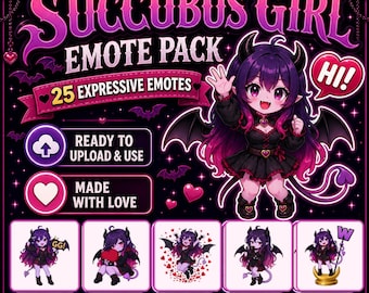 Succubus Girl Emote Pack for Twitch and Discord | 25 Dark Anime Reactions