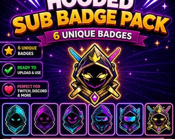 Badge per abbonati Twitch con cappuccio | 6 icone cyberpunk per abbonati