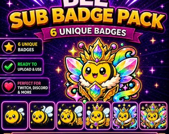 Badge per abbonati Twitch a tema ape | 6 simpatiche icone per abbonati a tema ape regina